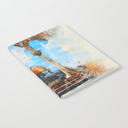 painting. Watercolor Al-Aqsa Mosque Dome of the Rock in the Old City - Jerusalem, Israel Notebook