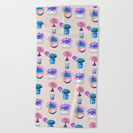 Succulents Cactus pattern Beach Towel