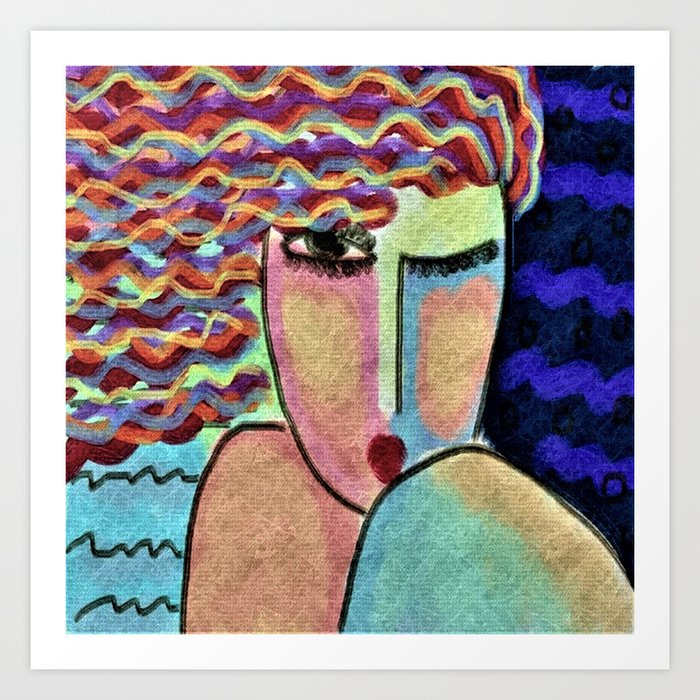 Portrait Of A Wild Woman Abstract Digital Painting Art Print By