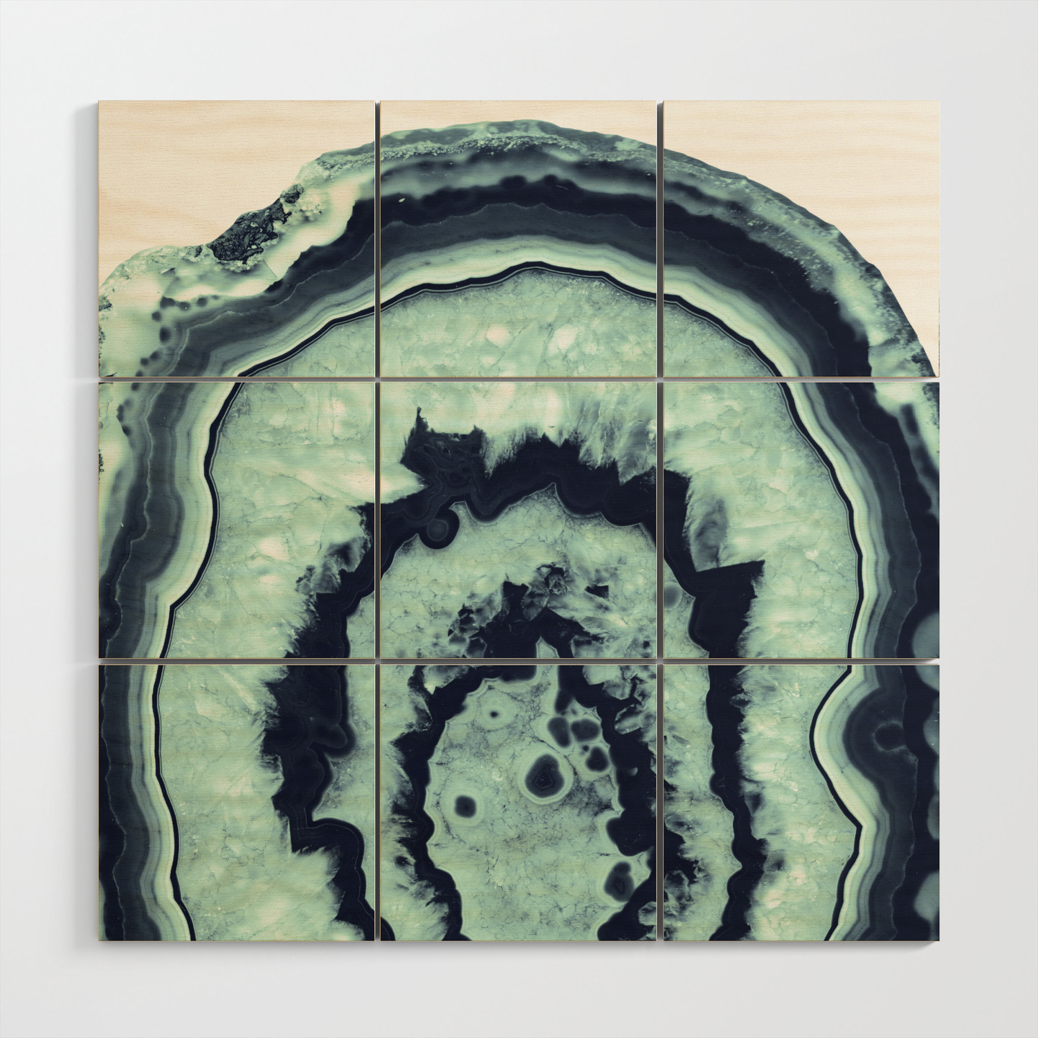 Navy Blue Mint Agate 1 Gem Decor Art Society6 Wood Wall Art