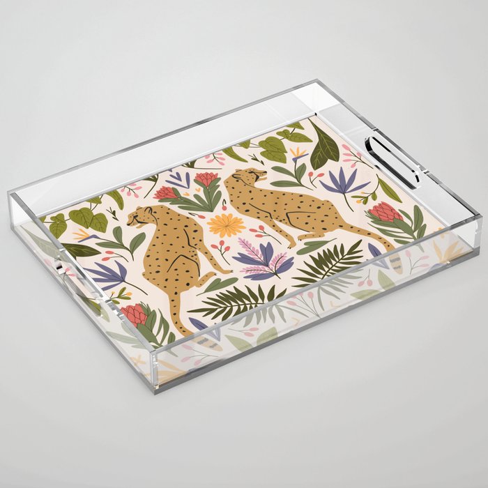 Modern colorful folk style cheetah print  Acrylic Tray