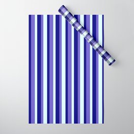 [ Thumbnail: Slate Blue, Light Cyan & Blue Colored Striped/Lined Pattern Wrapping Paper ]