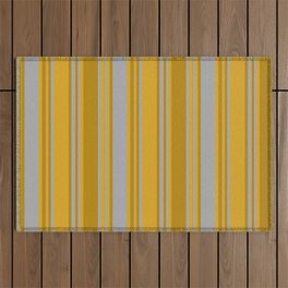 [ Thumbnail: Dark Gray, Dark Goldenrod, and Goldenrod Colored Pattern of Stripes Outdoor Rug ]