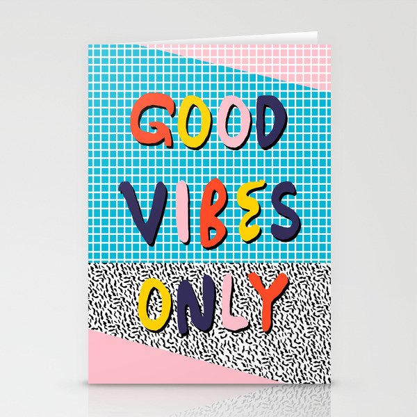 Check it - good vibes happy smiles fun modern memphis throwback art 1980's 80's 80s 1980s 1980 neon  Stationery Cards
