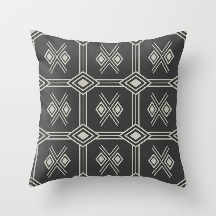 Zabzus - grey tribal square with diamonds - ethnic tile pattern Throw Pillow
