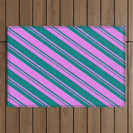[ Thumbnail: Teal and Violet Colored Striped/Lined Pattern Outdoor Rug ]