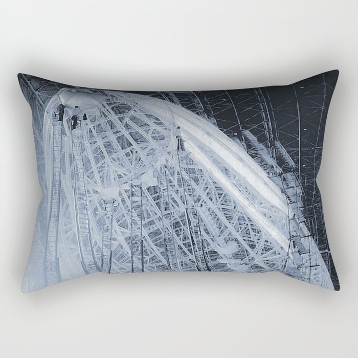 Vintage construction of the Hindenburg zeppelin blimb air travel transporation flight black and white photograph / photography Rectangular Pillow