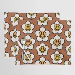 Bold And Funky Flower Smileys Pattern (Ginger Bread BG color) Placemat