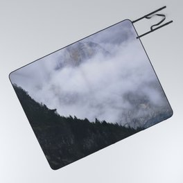 Vertical forest. Foggy mountains. Swiss Alps. Switzerland Picnic Blanket