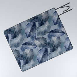 Blue Watercolor Foliage Pattern Picnic Blanket