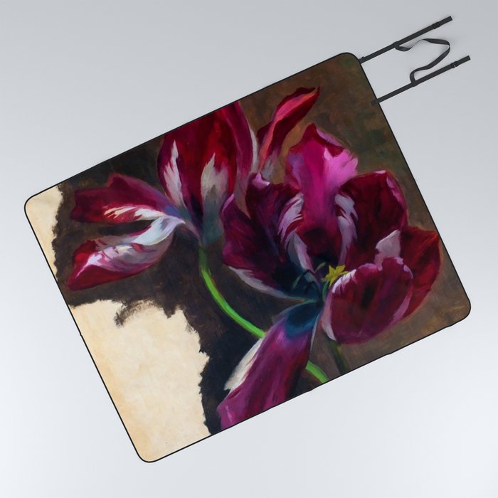 Study of a tulip in amethyst purple still life portrait floral painting for living room, kitchen, dinning room, bedroom home wall decor Picnic Blanket