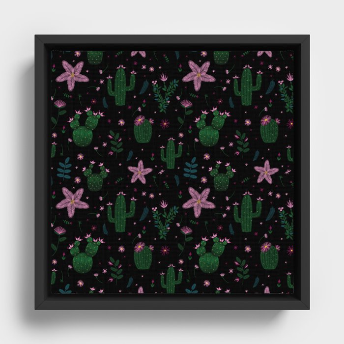Embroidered Cacti & Flowers Framed Canvas