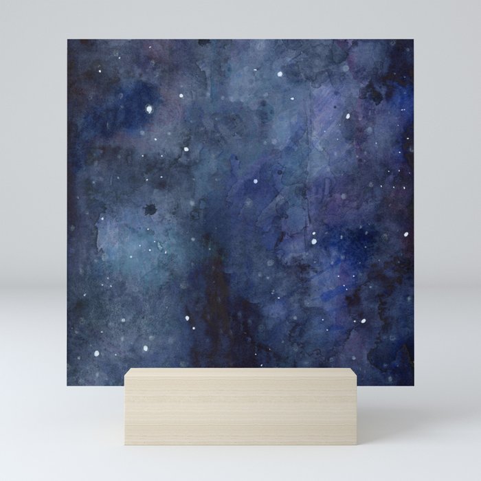 Galaxy Nebula Watercolor Night Sky Stars Outer Space Blue Texture Mini Art Print