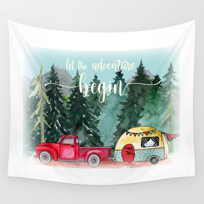 Let The Adventure Begin Forest Camping Wall Tapestry