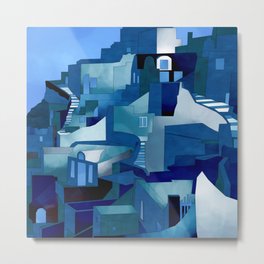 greece santorini abstract illustration Metal Print | Summer, Famous, Blue, Europe, Cities, Modern, Decor, Graphicdesign, Interior, Santorini 