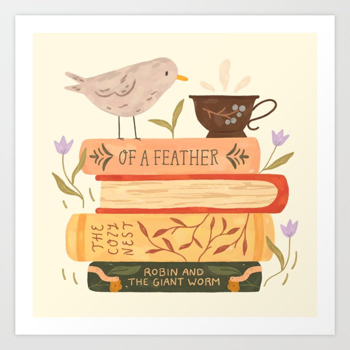 Bird's Book Stack Art Print