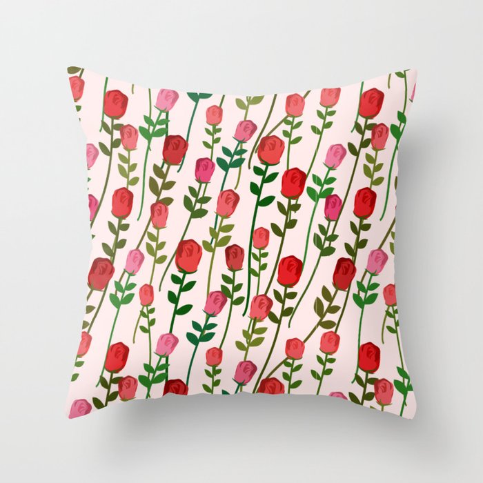 Pink and Red Roses Throw Pillow