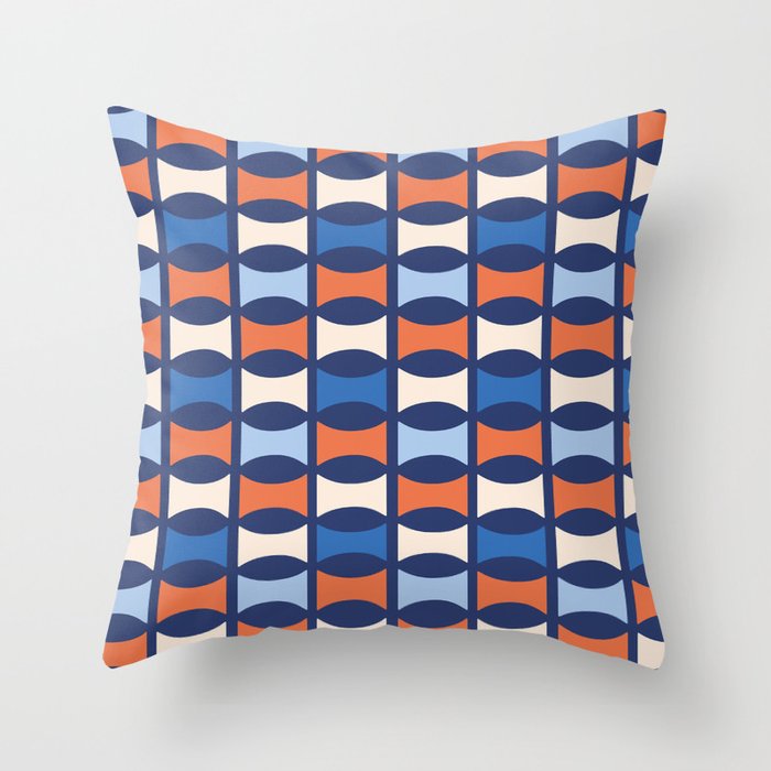 Mid Century Modern Geometric Pattern Blue, Orange, Cream Throw Pillow