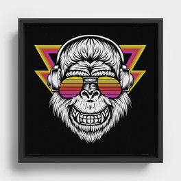 Angry Retro Gorilla Music Monkey Illustration Framed Canvas