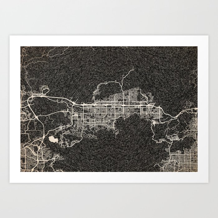Simi Valley map California Ink lines Art Print by NJ ILLUSTRATIONS Society6