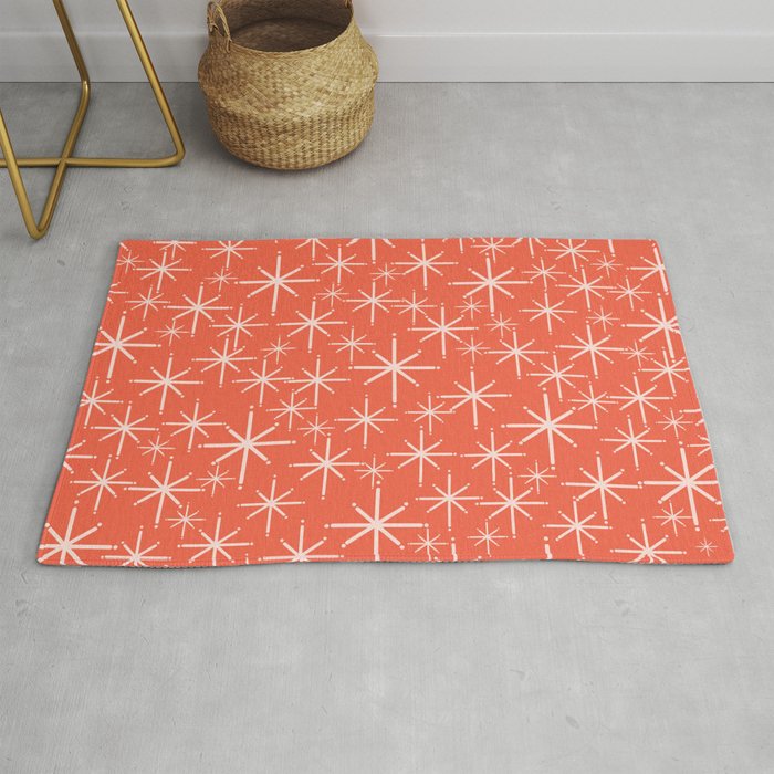 Midcentury Mod Retro Starbursts in Blush and Coral Orange Rug by