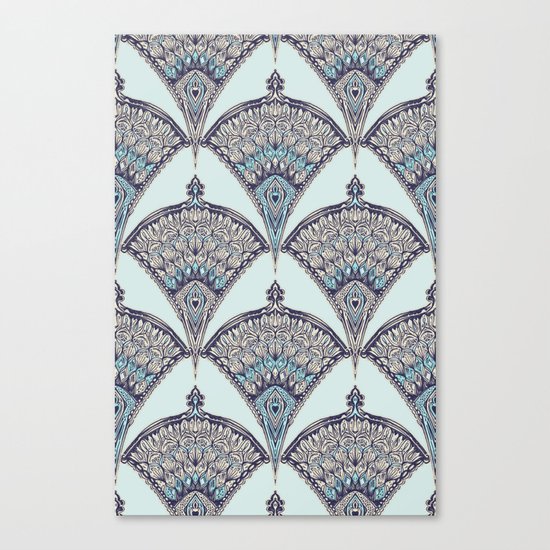 Deco Doodle in Aqua, Cream & Navy Blue Canvas Print