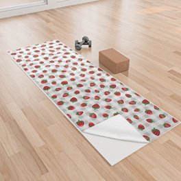 Strawberries All Over - gray check Yoga Towel