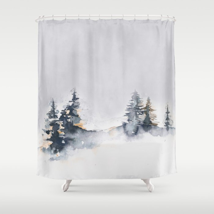 Watercolor Pine Shower Curtain
