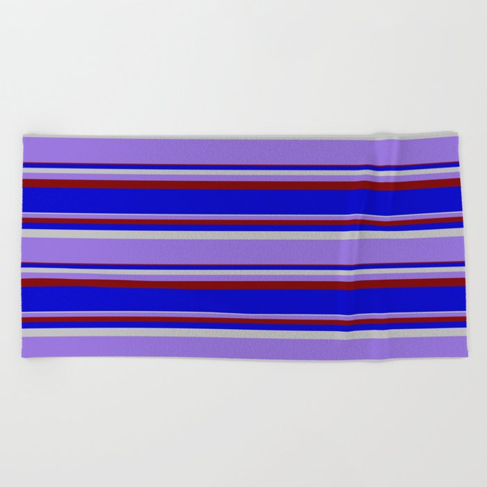 Grey, Purple, Maroon & Blue Colored Lined/Striped Pattern Beach Towel