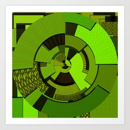 "Transcendental Synthesis" - Neon Green and Black Abstract Modern Spiral Circular Square Original Art Digital Painting Pattern Art Print