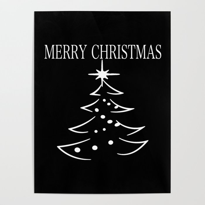 Merry Christmas Tree - black and white Poster
