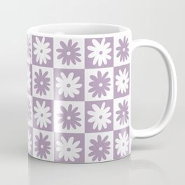 Purple And White Checkered Flower Pattern Coffee Mug