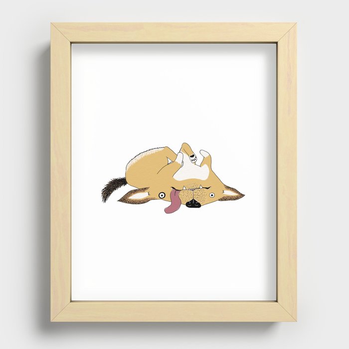 Puppy happily lying on their back Recessed Framed Print