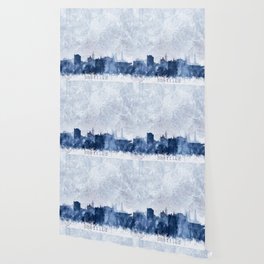 Sheffield Skyline & Map Watercolor Navy Blue, Print by Zouzounio Art Wallpaper