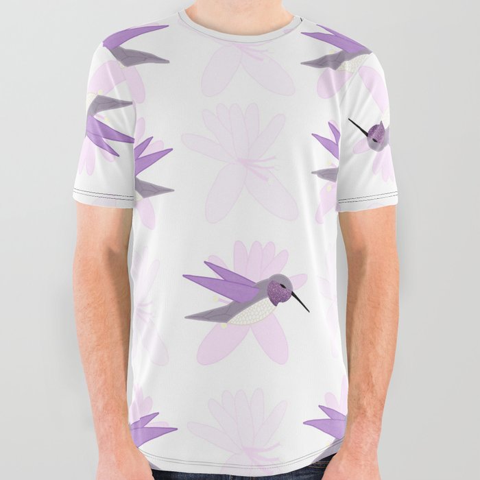 Small Lavender Hummingbird Shimmer Cheeks All Over Graphic Tee