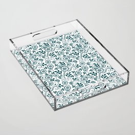 Teal Blue Eastern Floral Pattern Acrylic Tray