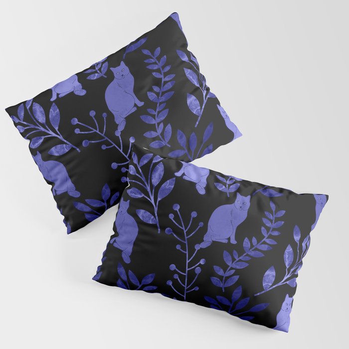 Watercolor Floral and Cat Pillow Sham