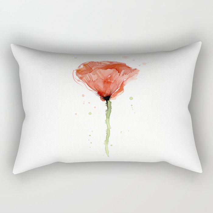 Poppy Watercolor Abstract Red Flower Rectangular Pillow