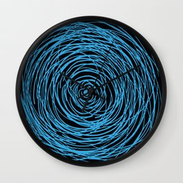 Modern, abstract circular grunge lines pattern in blue Wall Clock