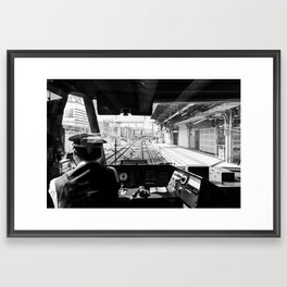 Japanese train driver | Shinkansen view from the operator's cabin | Tokyo to Kyoto | Travel Photography Framed Art Print | Window View, Detail, Window, Kyoto, Black And White, Japan, Travel, Punctual, Photo, Japanese 