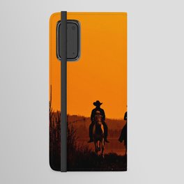 Wild West sunset - Cowboy Men horse riding at sunset Vintage west vintage illustration Android Wallet Case