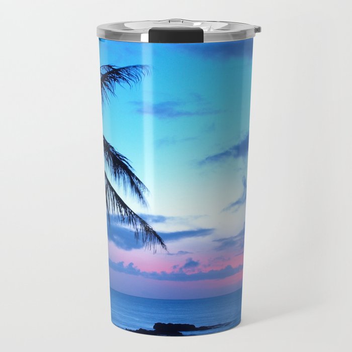 Tropical Island Beach Ocean Pink Blue Sunset Photo Travel Mug