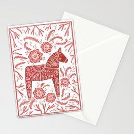 Swedish Dala Horse Red Stationery Cards
