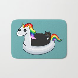 Chonky Cat on Rainbow Unicorn Floatie Bath Mat by kilkennycat