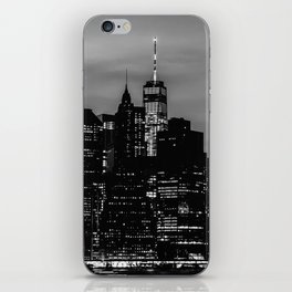 New York City Manhattan skyline at night black and white iPhone Skin