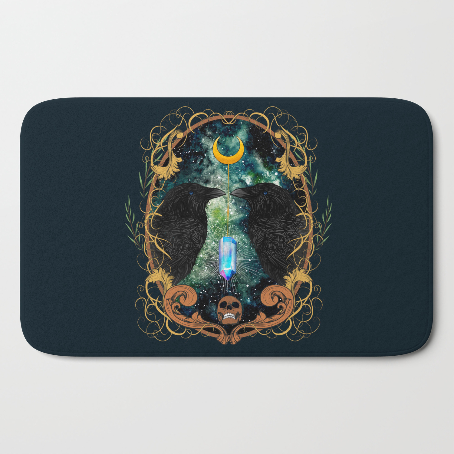 Raven Moon Oracle With Crystal Pendulum Bath Mat By Sunnybunny