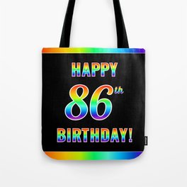 [ Thumbnail: Fun, Colorful, Rainbow Spectrum “HAPPY 86th BIRTHDAY!” Tote Bag ]