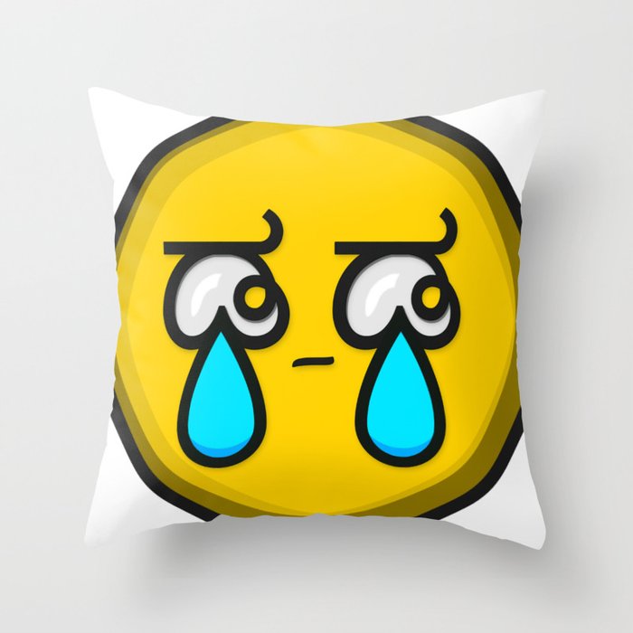 Crying Tears Smiley Face Emoji Throw Pillow