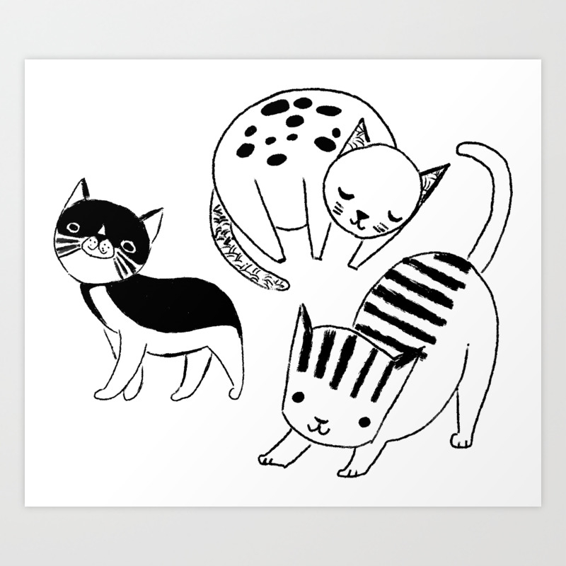 I Love My Cat Funny Kitty Novelty Cartoon Hand Drawing Art Print