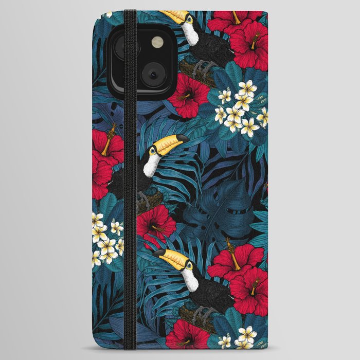 Toucans and tropical flora, green and red iPhone Wallet Case